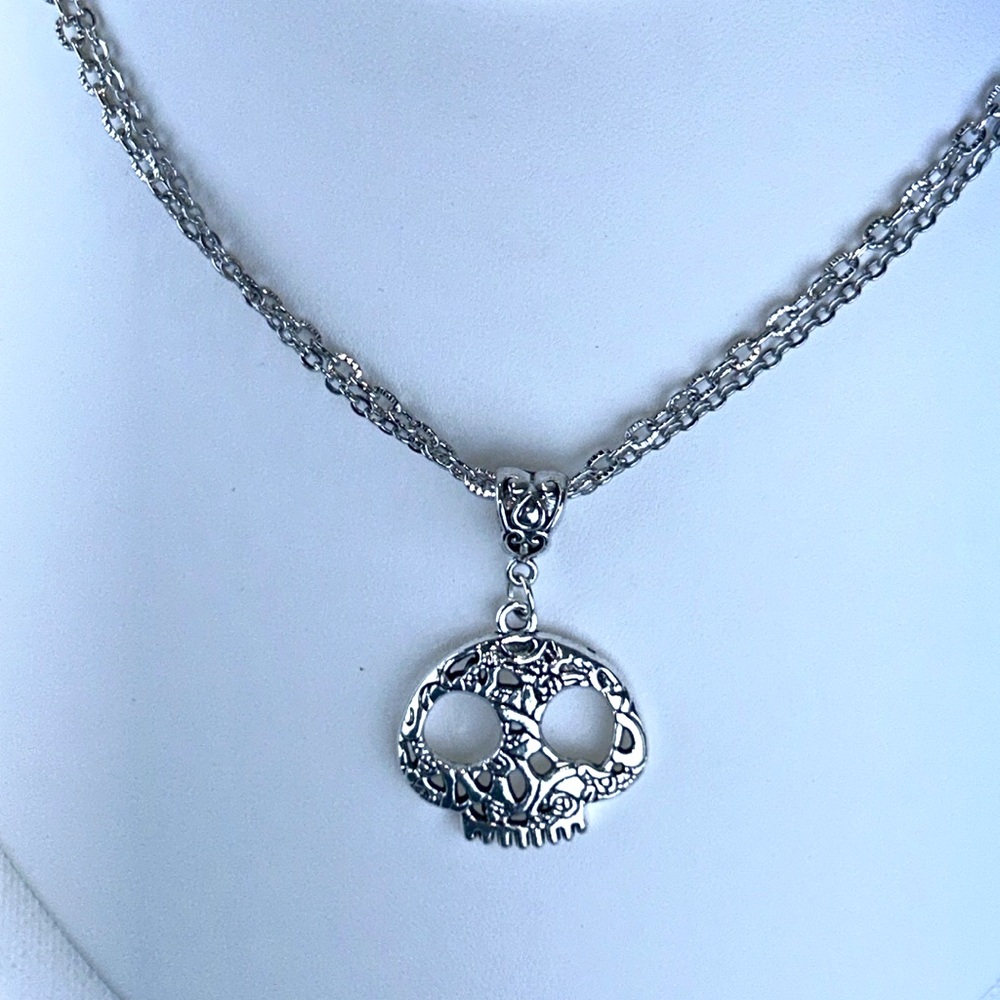 Handmade Day of Dead Sugar Skull Stainless Steel Necklace Punk Goth Celtic Boho